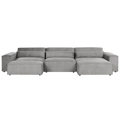 Beliani Modular Corner Sofa 4 Seater HELLNAR Left Hand Grey Fabric with Ottoman