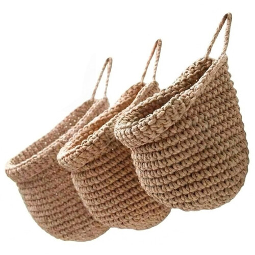 3 Pack Boho Cotton Rope Hanging Wall Baskets, Teardrop Storage Baskets with Hooks, Multi Size Holder for Potatoes 2
