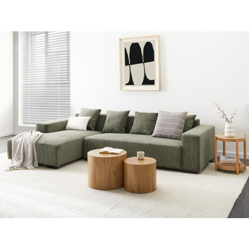 Beliani Corner Sofa LUNGO Corduroy Green Right Hand 1