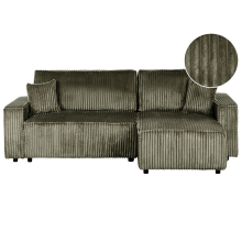 Corner Sofa Bed 3 Seater ABACKA with Storage Corduroy Green Left Hand