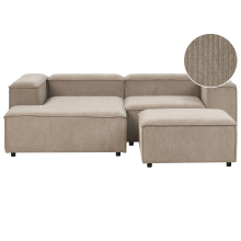 Modular Corner Sofa 2 Seater ARDAL with Ottoman Corduroy Light Brown Right Hand