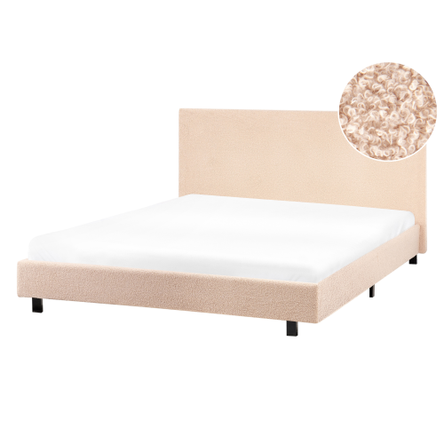Beliani Bed Boucle ALBI 140 x 200 cm (EU Double) Beige