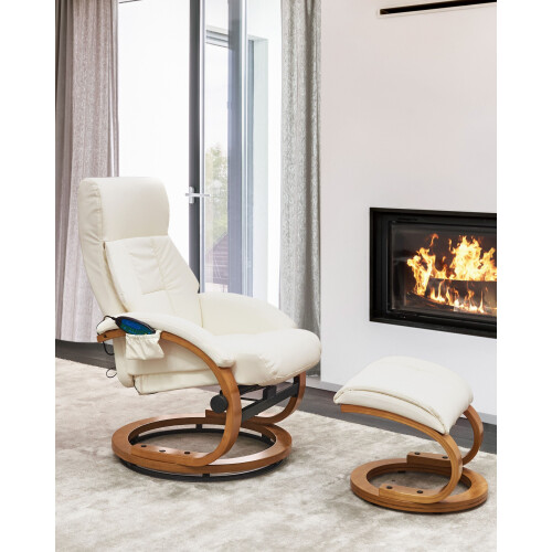 Beliani Massage Chair FORCE with Footstool Swivel Faux Leather White 1