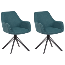 Set of 2 Dining Chairs Swivel JODAR Fabric Teal