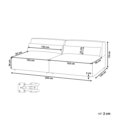 Beliani Modular Sofa 2 Seater HELLNAR Fabric Grey 2