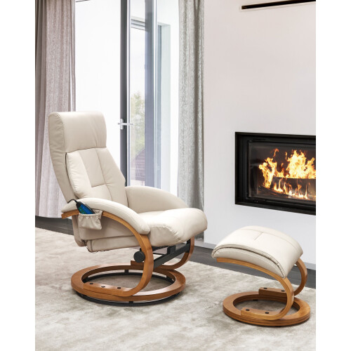 Beliani Massage Chair FORCE with Footstool Faux Leather Light Beige 1