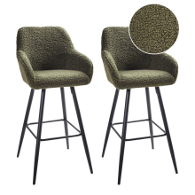 Set of 2 Bar Chairs CASMALIA Boucle Dark Green