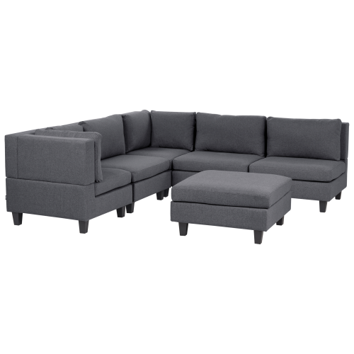 Beliani Modular Corner Sofa 5 Seater UNSTAD with Ottoman Fabric Dark Grey Right Hand
