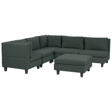 Modular Corner Sofa 5 Seater UNSTAD with Ottoman Fabric Dark Green Right Hand