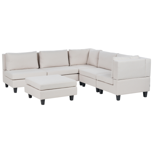 Beliani Modular Corner Sofa 5 Seater UNSTAD with Ottoman Fabric Light Beige Left Hand