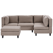 Modular Corner Sofa 4 Seater UNSTAD with Ottoman Fabric Brown Left Hand