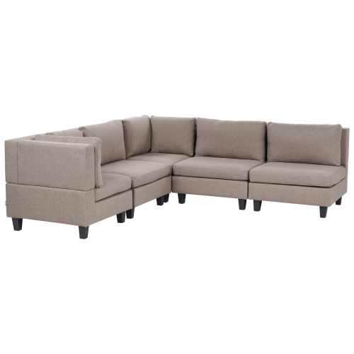 Beliani Modular Corner Sofa 5 Seater UNSTAD Fabric Brown Right Hand