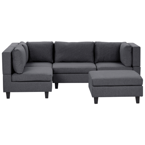 Beliani Modular Corner Sofa 4 Seater UNSTAD Right Hand Dark Grey Fabric with Ottoman