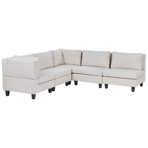 Beliani Modular Corner Sofa 5 Seater UNSTAD Fabric Light Beige Right Hand