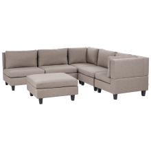 Modular Corner Sofa 5 Seater UNSTAD with Ottoman Fabric Brown Left Hand