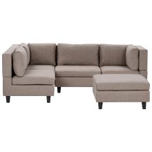 Modular Corner Sofa 4 Seater UNSTAD with Ottoman Fabric Brown Right Hand