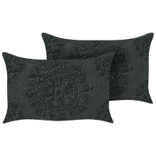 Set of 2 Decorative Cushions VELOOR 30 x 50 cm Cotton Dark Grey Oriental Pattern