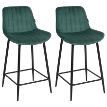 Set of 2 Bar Chairs DUBROVNIK Velvet Emerald Green