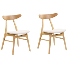 Set of 2 Dining Chairs LYNN Wood Light Brown/ Beige