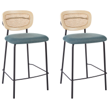 Set of 2 Bar Chairs MAYETTA Rattan Teal