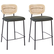 Set of 2 Bar Chairs MAYETTA Rattan Dark Green
