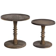 Set of 2 Side Tables THALIA Mango Wood Dark Brown