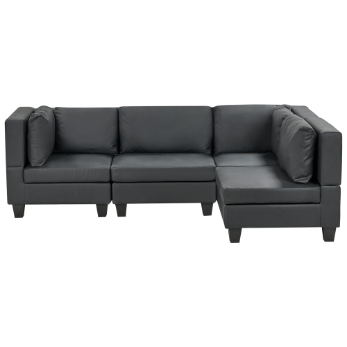 Beliani Modular Corner Sofa 4 Seater UNSTAD Faux Leather Black Left Hand