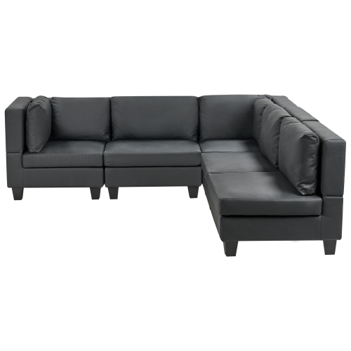 Beliani Modular Corner Sofa 5 Seater UNSTAD Faux Leather Black Left Hand