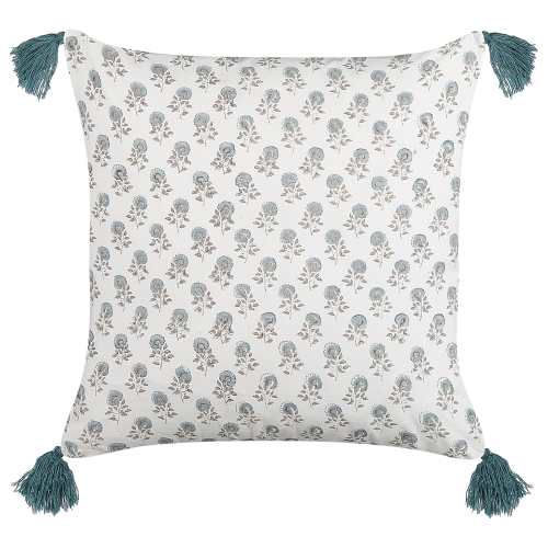 Beliani Throw Cushion CORNUS 45 x 45 cm Cotton Blue Floral Pattern