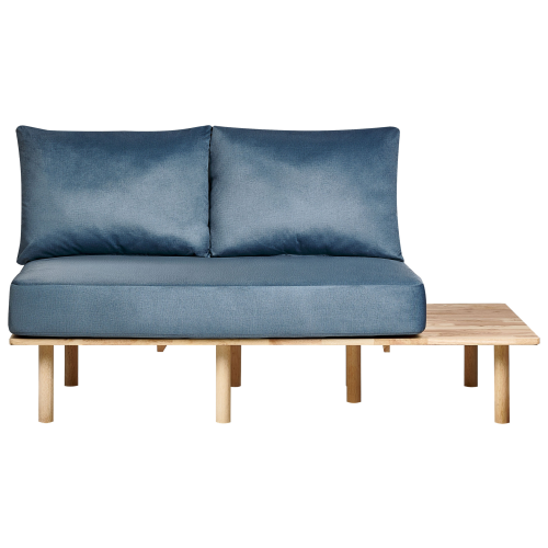 Beliani Sofa 2 Seater SALO with Tables Fabric Blue