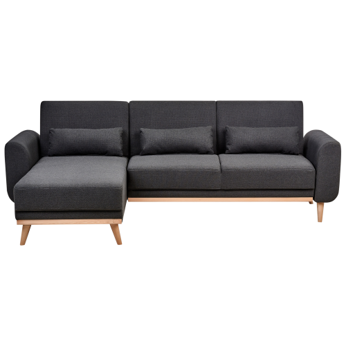 Beliani Corner Sofa Bed 3 Seater OLLSTA Fabric Black Right Hand