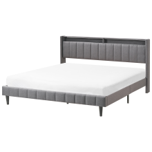 Bed with LED BEAULIEU Fabric Dark Grey 180 x 200 cm (EU Super King) with USB Port with Storage
