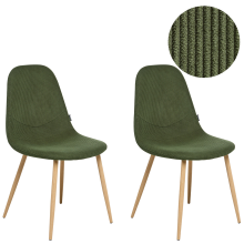 Set of 2 Dining Chairs HILDEN Corduroy Green