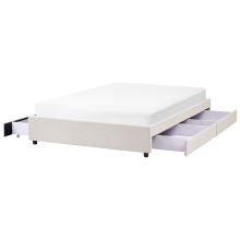 Bed with Storage Drawers without Headboard PRADES Fabric Light Beige 140 x 200 cm (EU Double)
