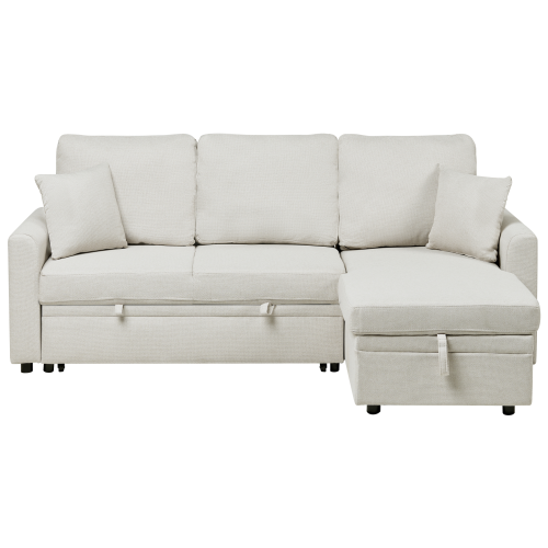 Beliani Corner Sofa Bed NASSJO Faux Linen Off-White Left Hand