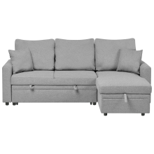 Corner Sofa Bed 3 Seater NASSJO Faux Linen Grey Left Hand
