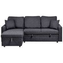 Corner Sofa Bed 3 Seater NASSJO Faux Linen Black Right Hand