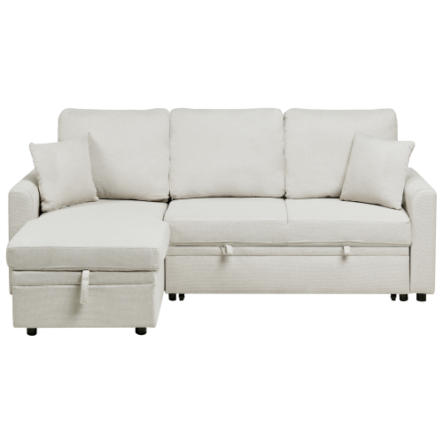 Beliani Corner Sofa Bed NASSJO Faux Linen Off-White Right Hand
