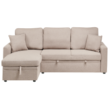 Corner Sofa Bed 3 Seater NASSJO Faux Linen Light Brown Right Hand