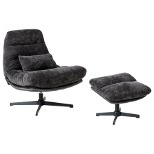Swivel Armchair TOVIK with Footstool Chenille Black