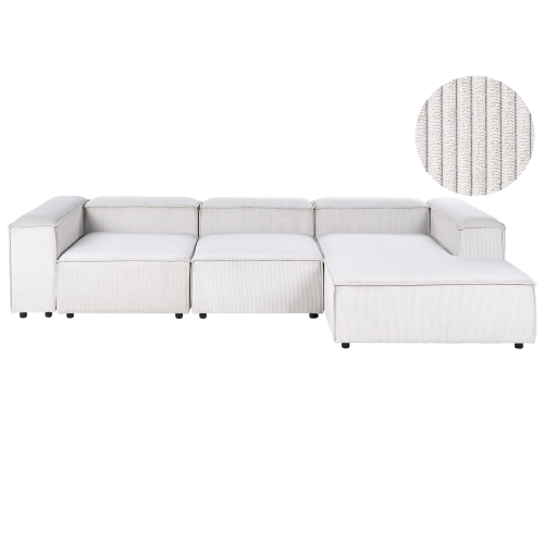Beliani Modular Corner Sofa 4 Seater ARDAL Corduroy Off-White Left Hand