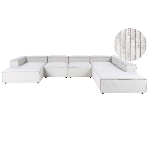 Beliani Modular Corner Sofa 5 Seater ARDAL Corduroy Off-White Left Hand