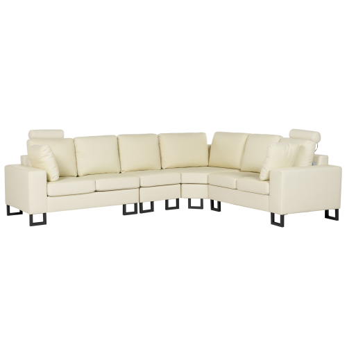 Beliani Corner Sofa 6 Seater STOCKHOLM Leather Light Beige Left Hand