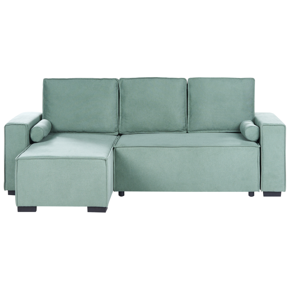 Photos - Football Kit Beliani Corner Sofa Bed 3 Seater EDANE with Storage Fabric Light Green Right Hand 