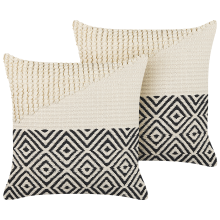 Set of 2 Decorative Cushions CALANTHE 45 x 45 cm Cotton Beige Geometric Pattern