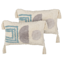 Set of 2 Decorative Cushions CASSIOPE 30 x 50 cm Cotton White Geometric Pattern