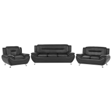 Living Room Set 6 Seater LEIRA Faux Leather Black