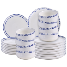 Set of 24 Dinnerware AMCHUR Porcelain White/ Blue
