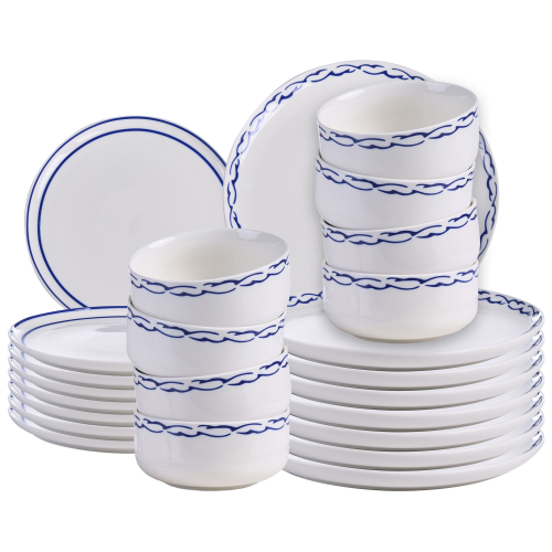 Beliani Set of 24 Dinnerware AMCHUR Porcelain White/ Blue