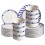 Beliani Set of 24 Dinnerware SHISO Porcelain White/ Blue 1
